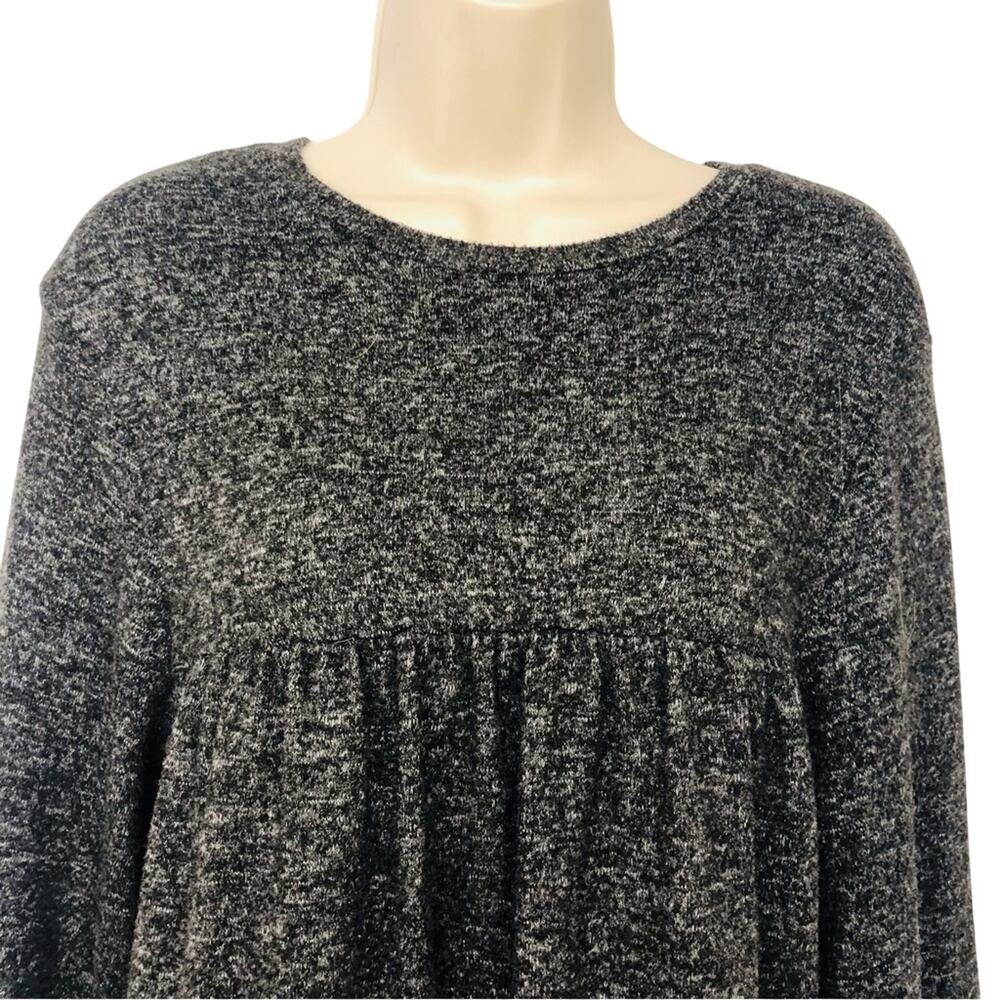 Zara Trafaluc Gray Marled Sweater Loose Fit Bishop Sleeves Rounded Neckline - Picture 5 of 16